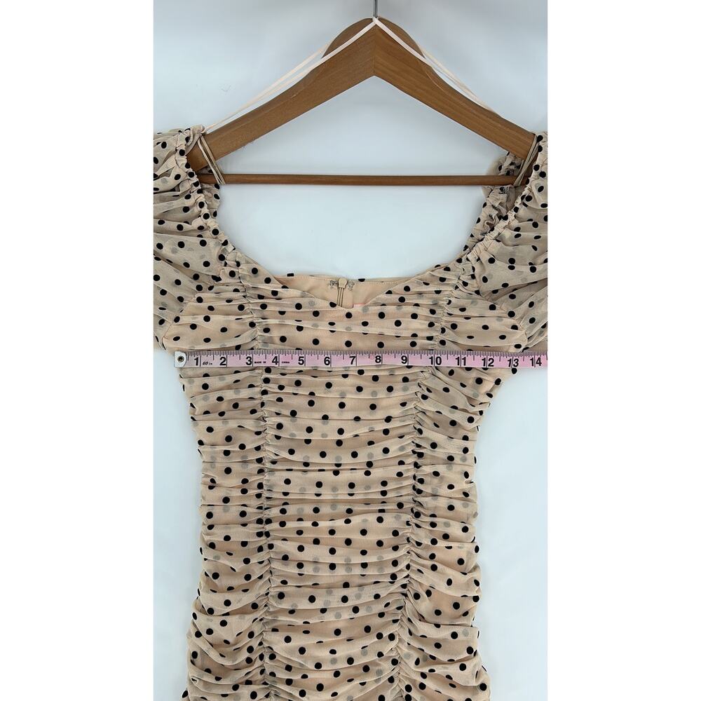 Re:named Bodycon Ruched Polka Dot Mini NYE Holiday Dress Nude Black Size Small - Picture 7 of 9